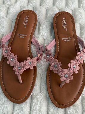 Capelli of New York Pink Floral Foam Insole Thong Sandals